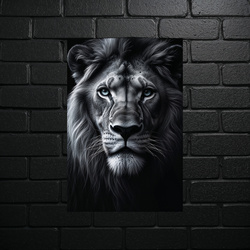 Majestatyczny Lew Noir - Aluminiowy Portret - błyszczący brokat