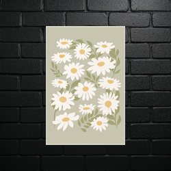 Daisies on Grey - Botanical Minimalism - shiny glitter