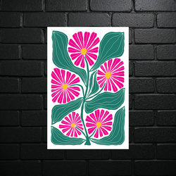 Różowe Kwiaty Retro - Botaniczna Kompozycja - błyszczący brokat