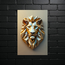 Golden Geometric Lion - 3D Metallic Sculpture - shiny glitter