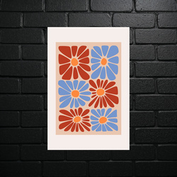 Retro Flowers - Red and Blue Composition - shiny glitter