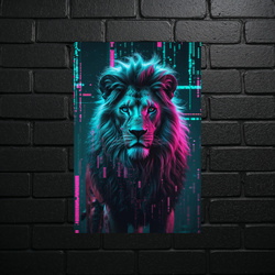 Cyber Lew Neonowy - Metaliczny Print - błyszczący brokat