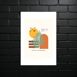 Minimalist Sunset with Palm Leaf - shiny glitter