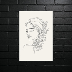 Minimalistyczny Portret z Gałązką - Szkic Botaniczny - błyszczący brokat