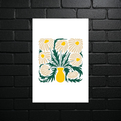 Daisies in Vase - Botanical Composition - shiny glitter