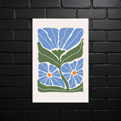 Blue Flowers - Modernist Composition - shiny glitter