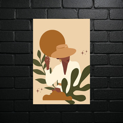 Minimalist Portrait with Leaves - Brown Elegance - shiny glitter