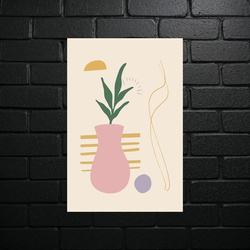 Minimalist Harmony - Ceramic Vase and Leaves - shiny glitter