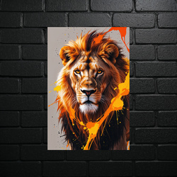 Majestic Lion in Flames - Metallic Art Print - shiny glitter